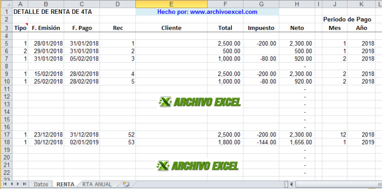 Cálculo de Renta de 4ta Categoría – Archivo Excel
