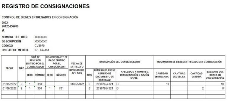 Registro de Entrega y Recepción de bienes en consignación – Archivo Excel